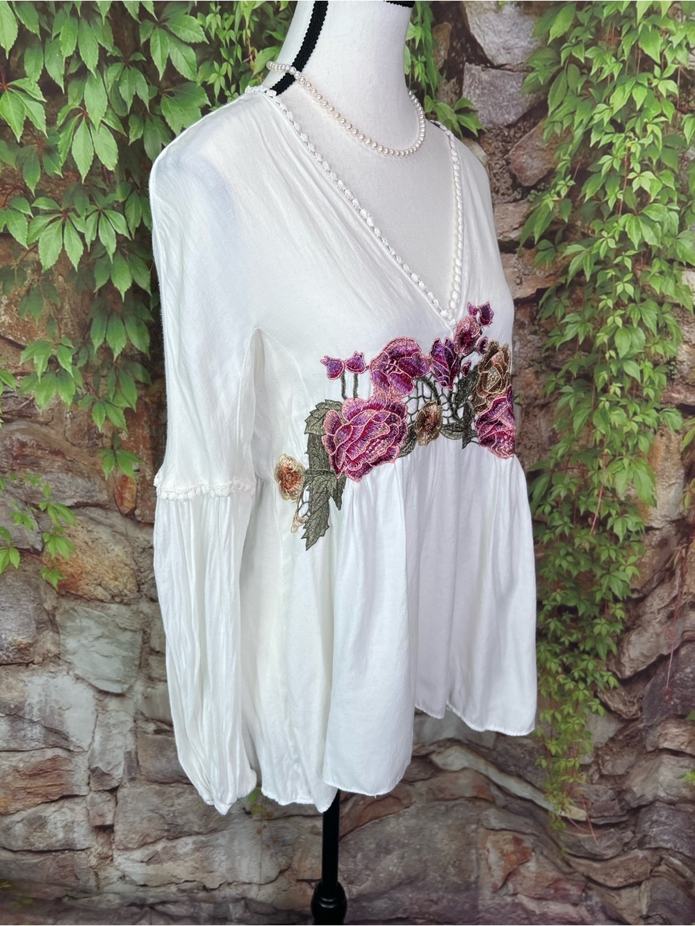 MAX STUDIO White Bohemian Embroidered Blouse, S - Picture 11 of 13